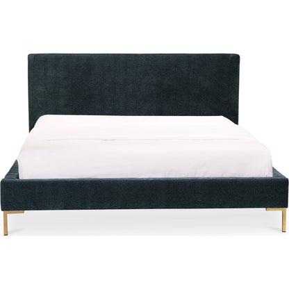 Astrid Bed by Moe's Home Collection in blue. Made from upholstery: 100% polyester, solid pine frame, foam, plywood, mdf in a modern style.