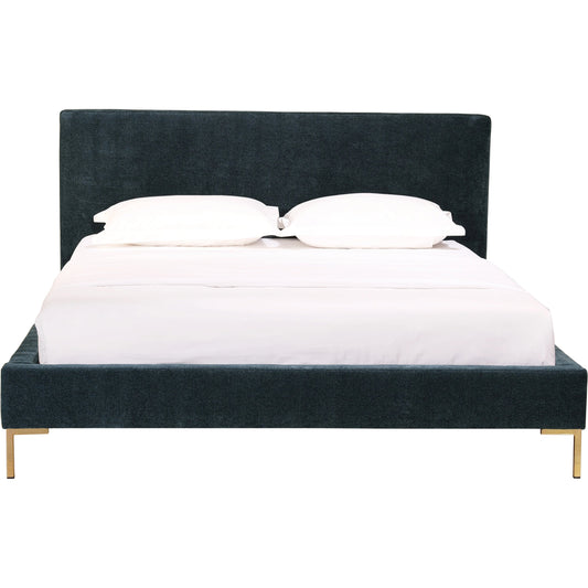 Astrid Bed by Moe's Home Collection in blue. Made from upholstery: 100% polyester, solid pine frame, foam, plywood, mdf in a modern style.
