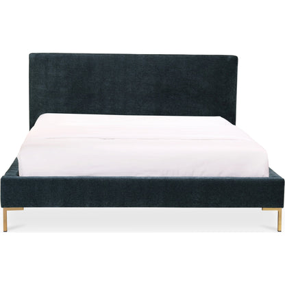 Astrid Bed by Moe's Home Collection in blue. Made from upholstery: 100% polyester, solid pine frame, foam, plywood, mdf in a modern style.