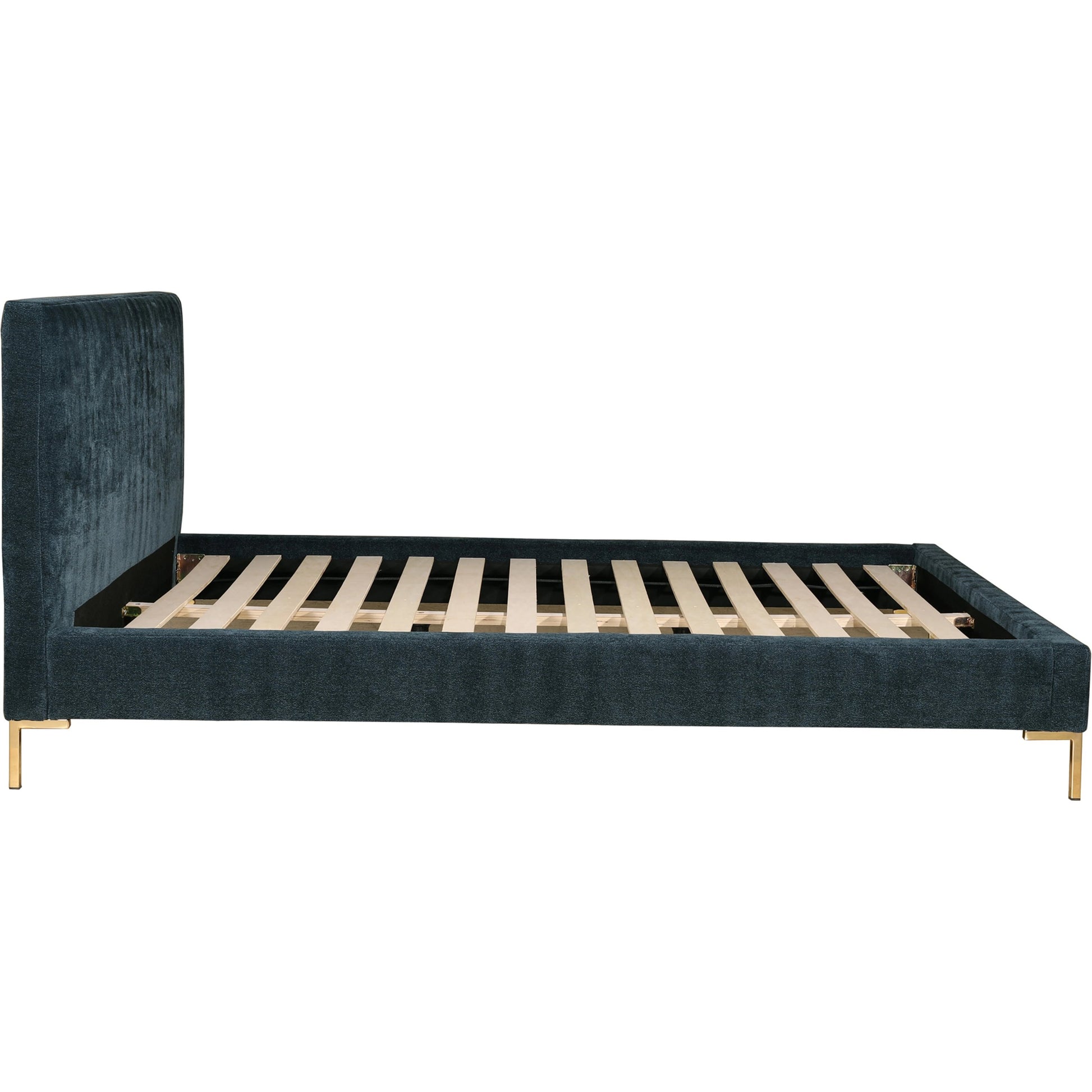 Astrid Bed by Moe's Home Collection in blue. Made from upholstery: 100% polyester, solid pine frame, foam, plywood, mdf in a modern style.