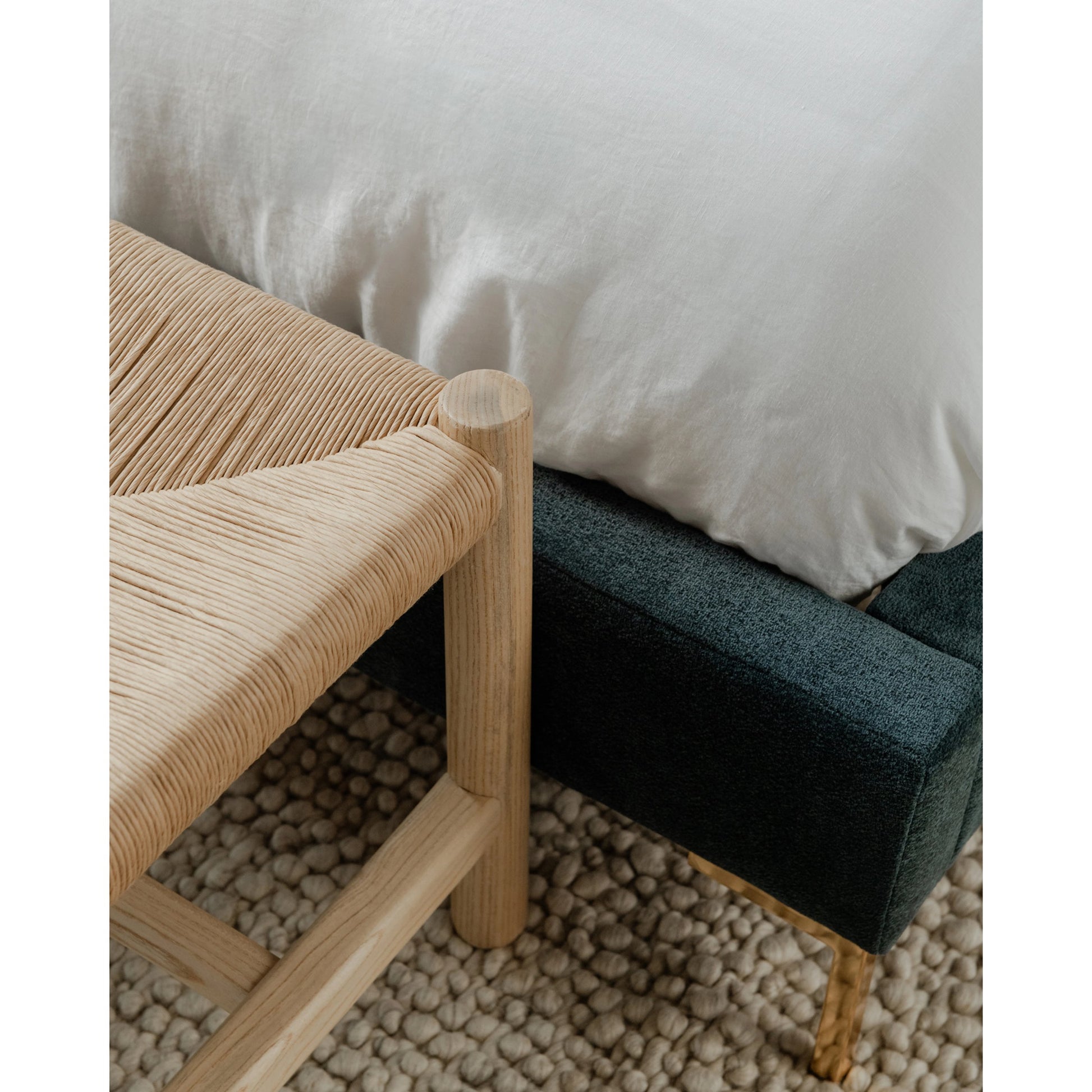 Astrid Bed by Moe's Home Collection in blue. Made from upholstery: 100% polyester, solid pine frame, foam, plywood, mdf in a modern style.