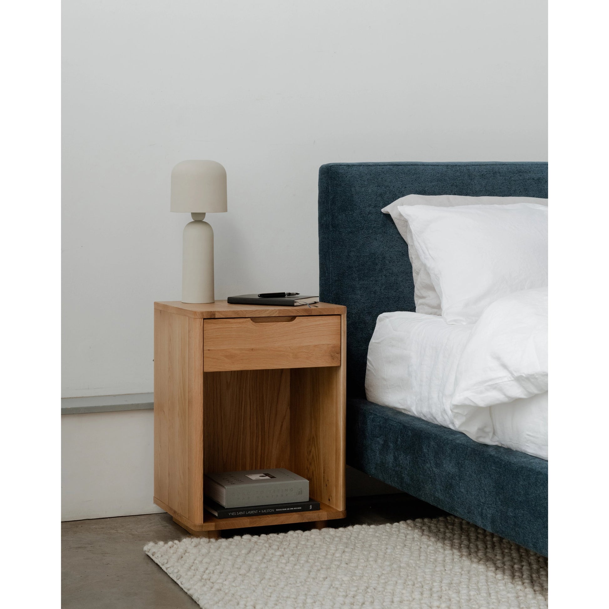 Astrid Bed by Moe's Home Collection in blue. Made from upholstery: 100% polyester, solid pine frame, foam, plywood, mdf in a modern style.