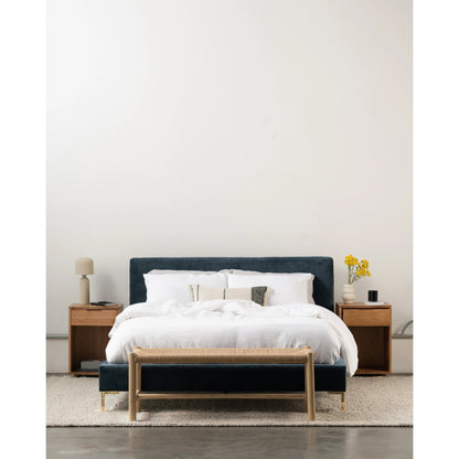 Astrid Bed by Moe's Home Collection in blue. Made from upholstery: 100% polyester, solid pine frame, foam, plywood, mdf in a modern style.