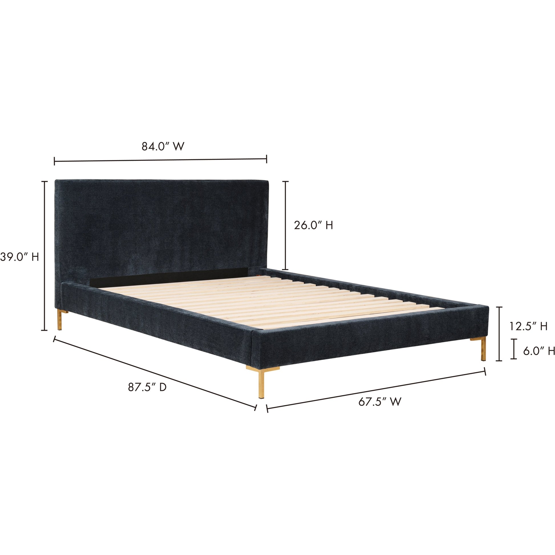 Astrid Bed by Moe's Home Collection in blue. Made from upholstery: 100% polyester, solid pine frame, foam, plywood, mdf in a modern style.