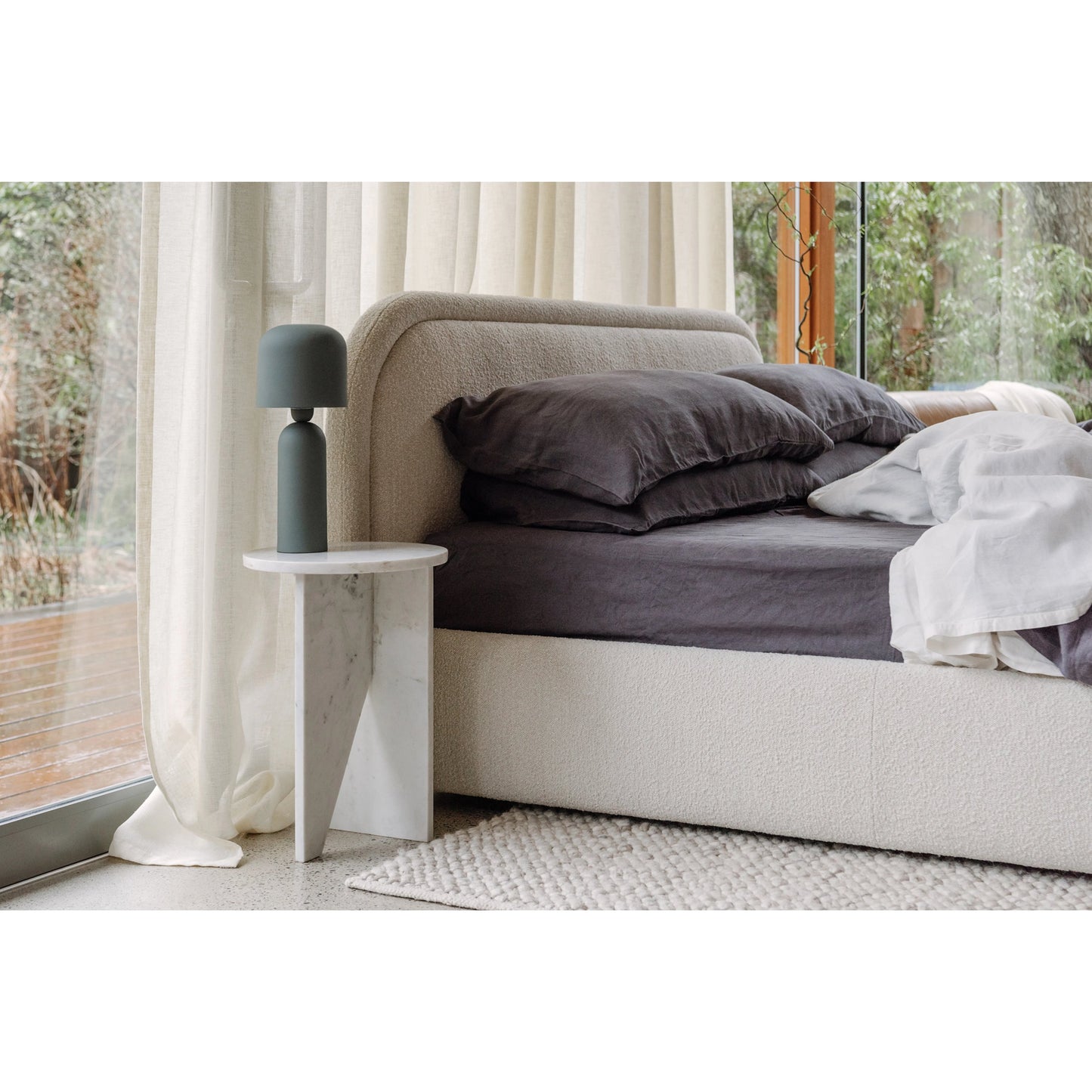 032 SI-2121897 | Lifestyle | Colin Bed by Moe's Home Collection in oatmeal. Made from upholstery: 100% polyester, solid pine frame, plywood, mdf, foam in a modern style.