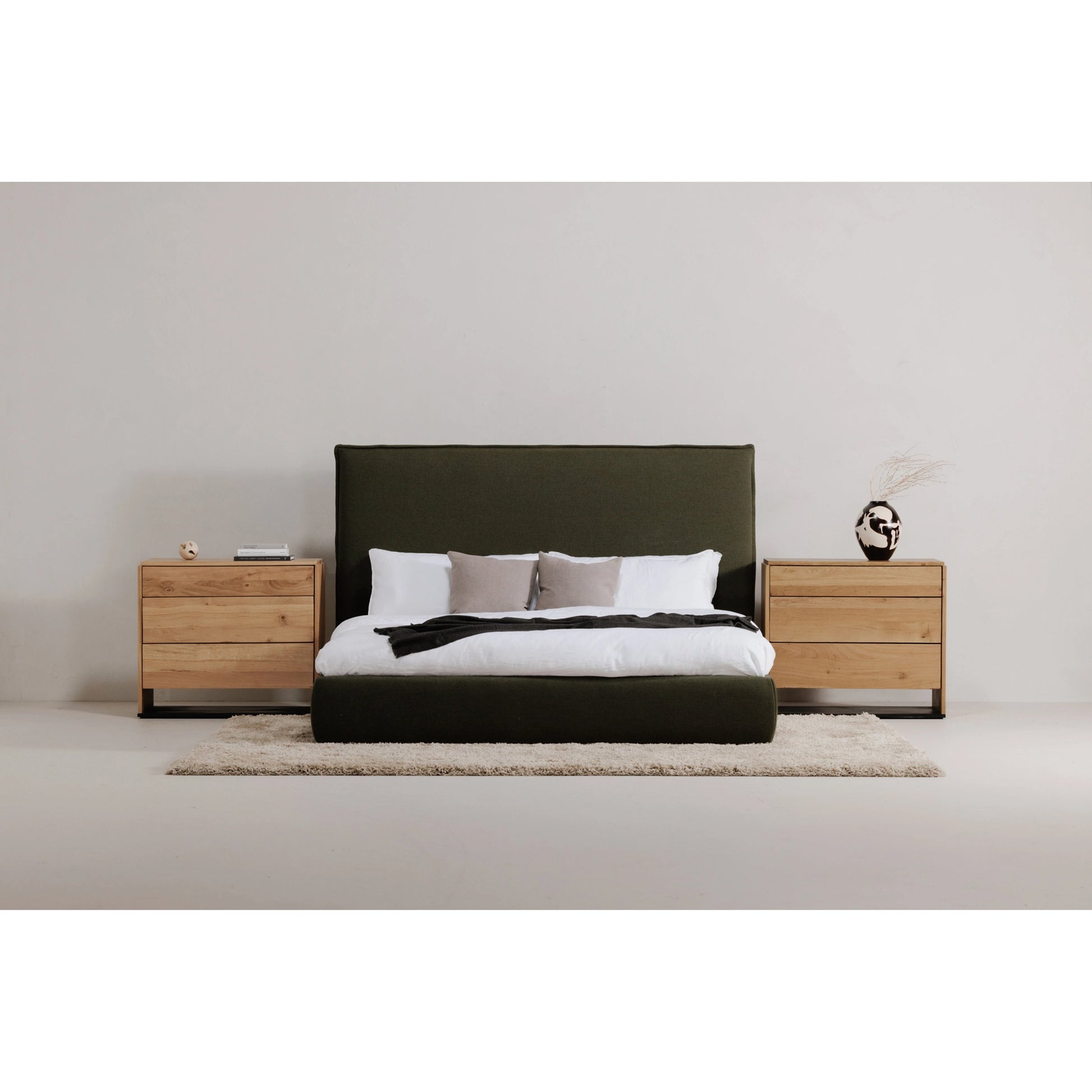 Luzon Bed Headboard by Moe's Home Collection in deep forest. Made from upholstery: 80% polyester, 20% linen, solid pine frame, plywood, mdf, foam in a modern style.