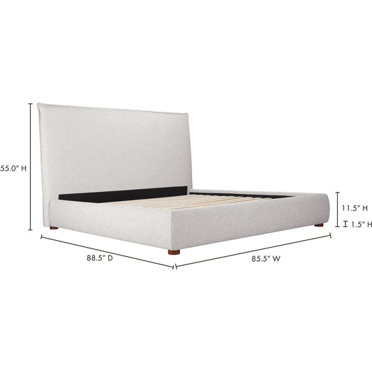 Luzon Tall Headboard Bed by Moe's Home Collection. Made from upholstery: 80% polyester, 20% linen, solid pine frame, plywood, mdf, foam in a modern style.