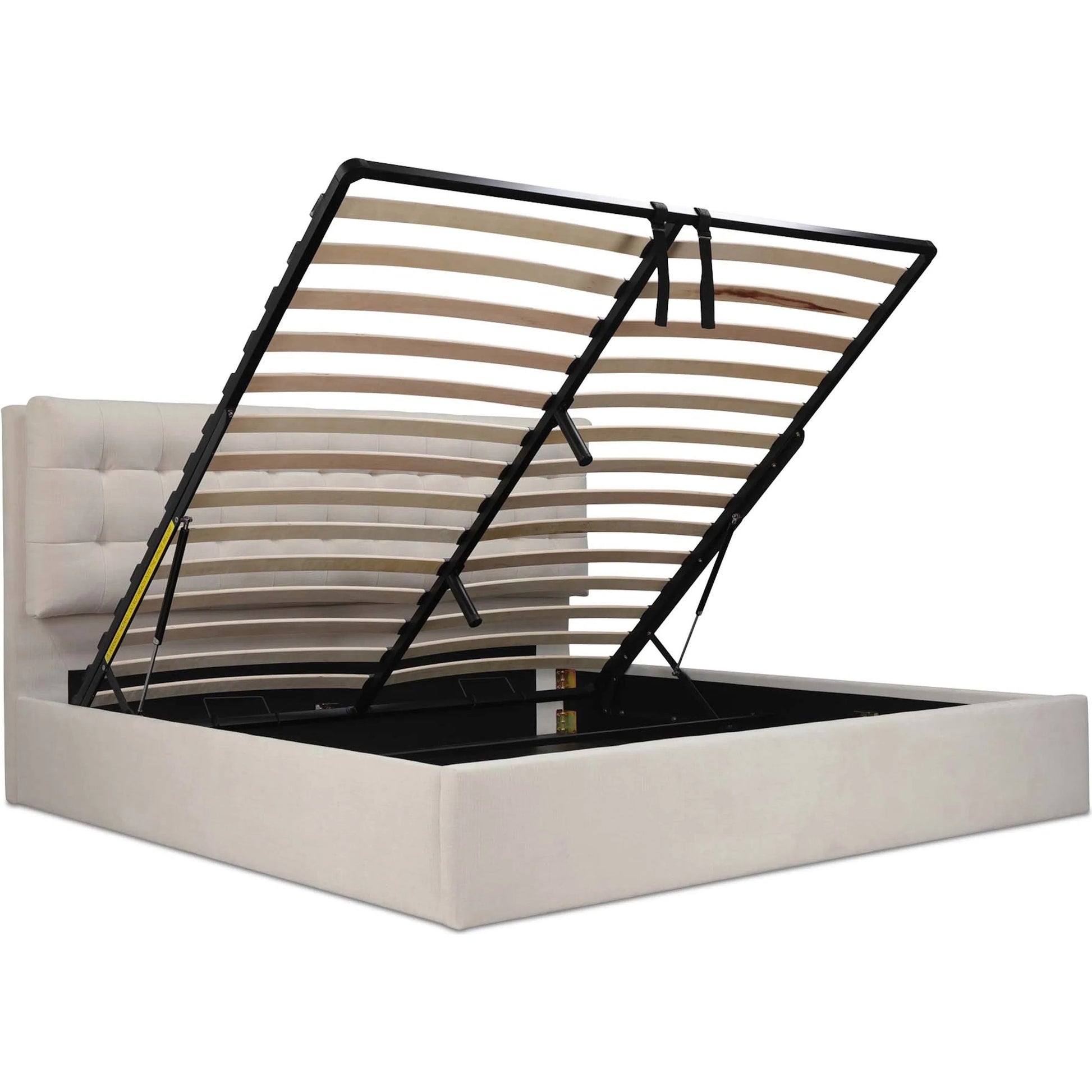 Sebastion Storage Bed by Moe's Home Collection. Made from upholstery: 100% polyester, frame: solid wood, plywood, mdf, foam, lift hydraulic storage: piston 800n in a transitional style.