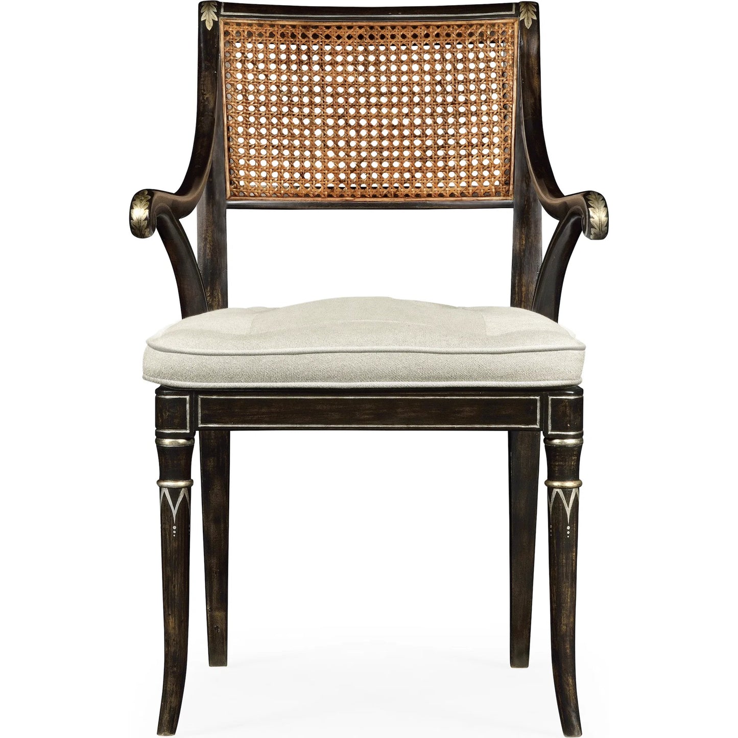 002 SI-2252702 | Additional Silo | William Yeoward Linden Dining Arm Chair by Jonathan Charles in charcoal wash. Made from acacia, foam, fabric, cane in a traditional style.