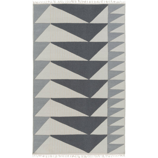 Renata Rug - 14358 by Surya in navy, deep teal, light sage, light gray. Made from 80% wool, 20% cotton in a unique style.