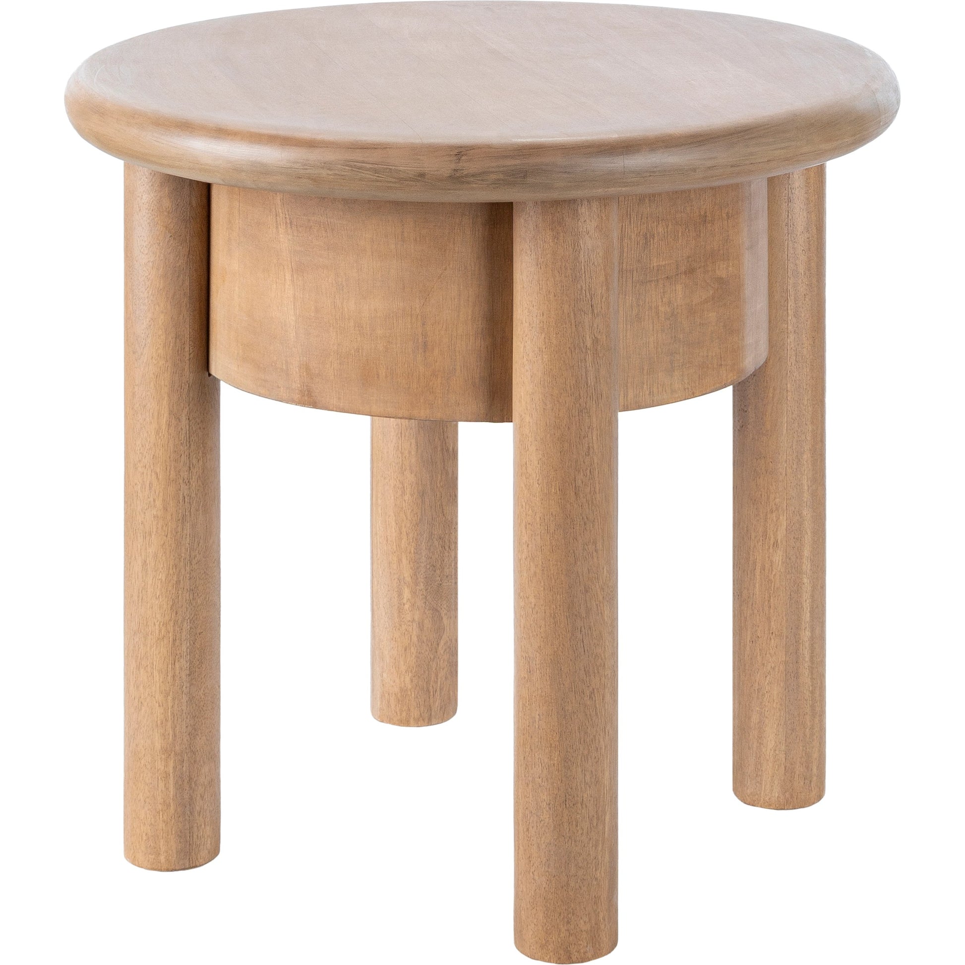 Rondo End Table by Livabliss in top: brown; base: brown and natural. Made from mango wood in a modern style.
