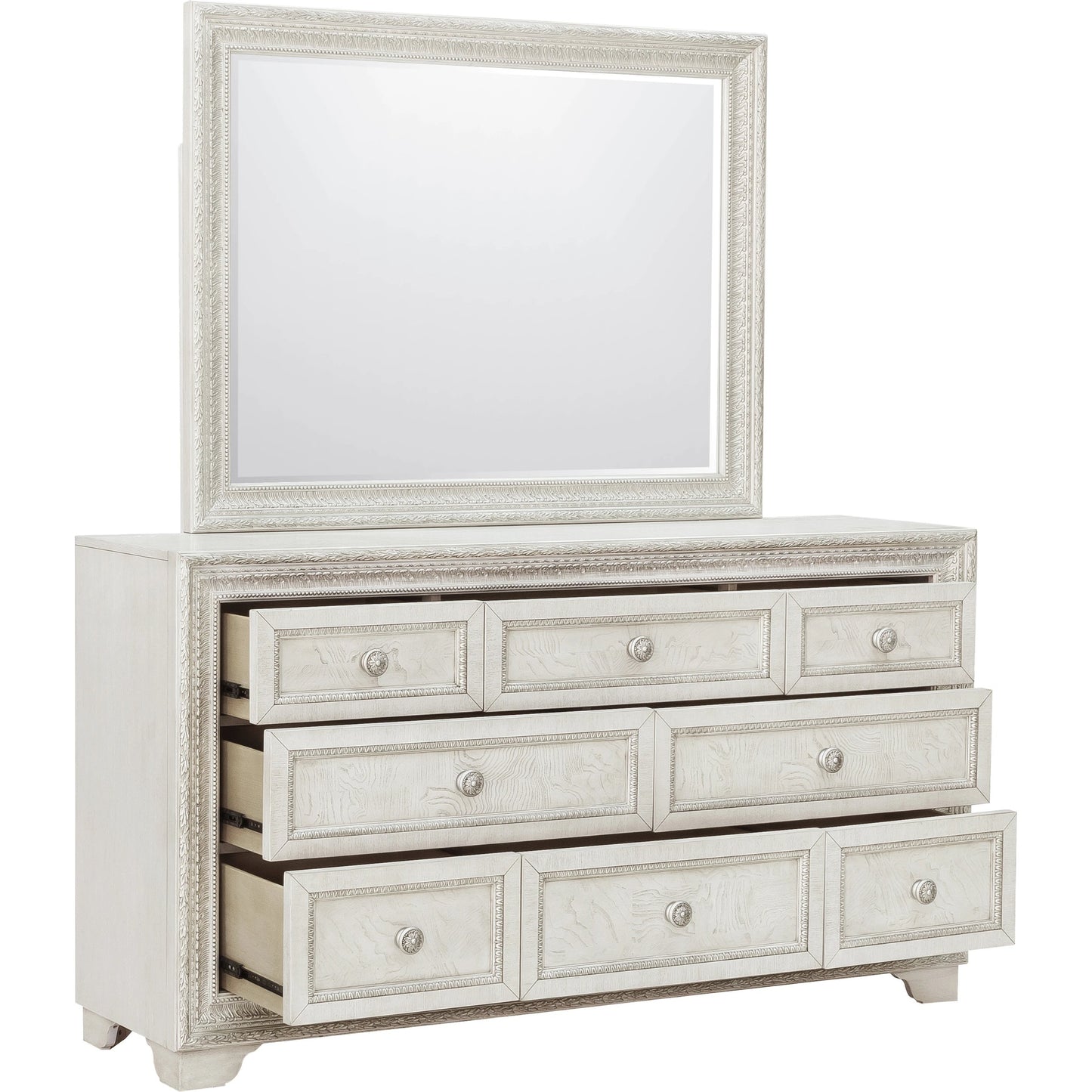 003 SI-2155463 | Additional Silo | Camila Dresser and Mirror by Pulaski Furniture in semi-transparent creamy white. Made from ash veneers in a transitional style.