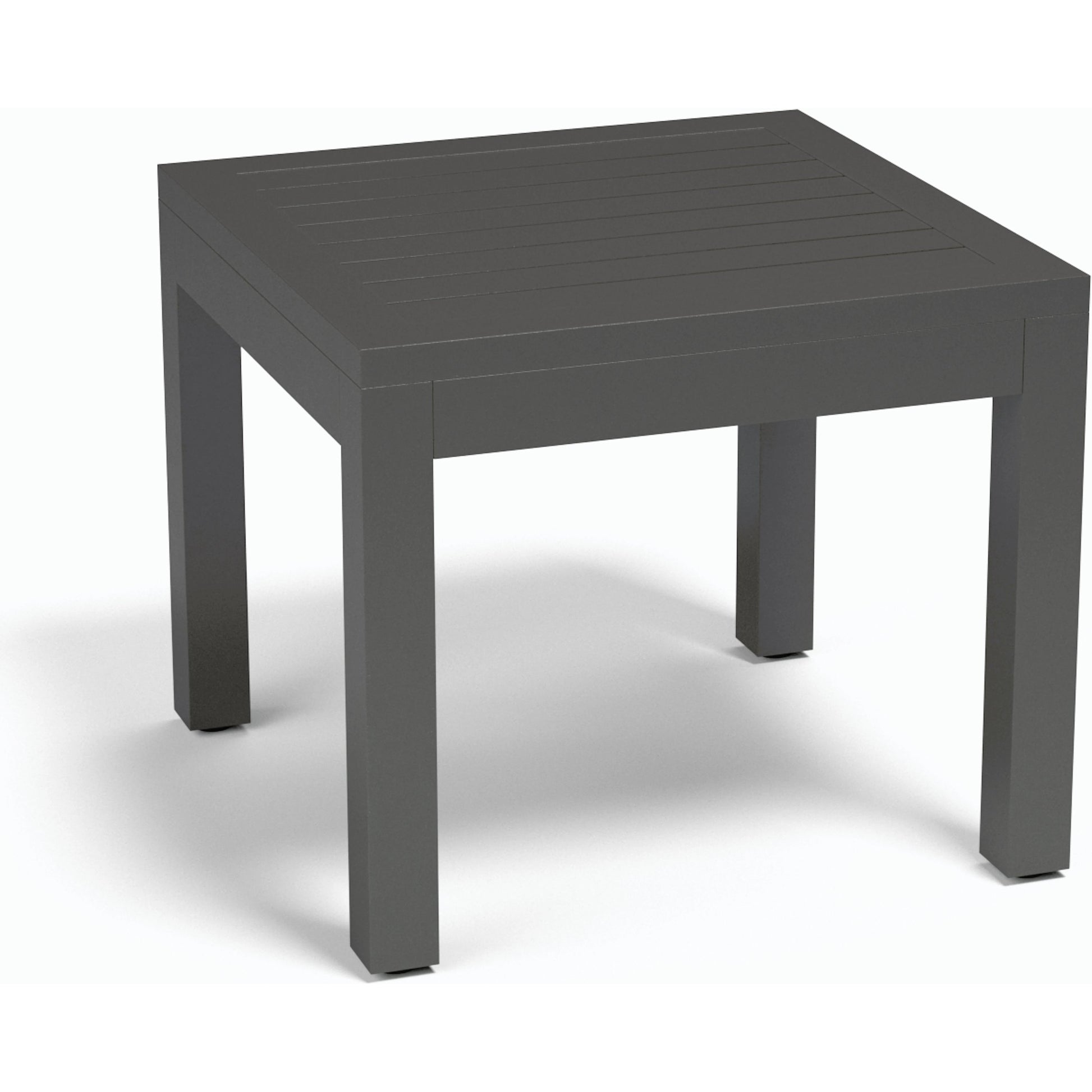 Vegas Outdoor End Table by Sunset West in graphite. Made from aluminum in a modern style.