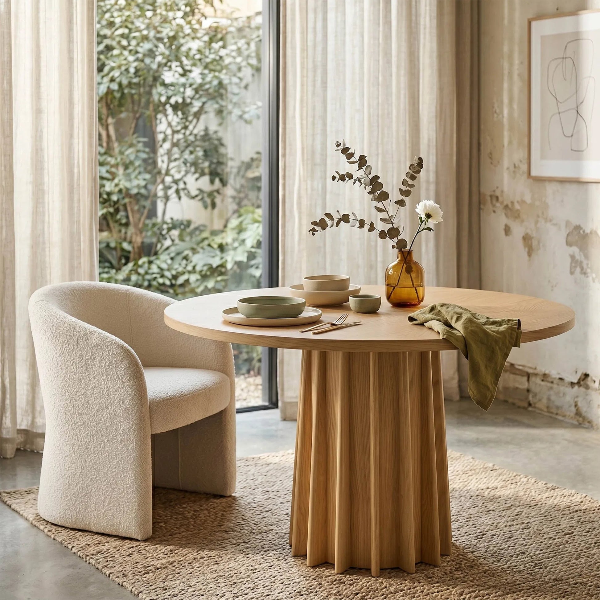 Sculpture Dining Table by LH Imports in brown and natural. Made from oak, oak veneer in a unique style.