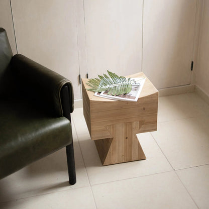 Pieta Stool by LH Imports in brown and natural brushed. Made from reclaimed white pine in a modern style.