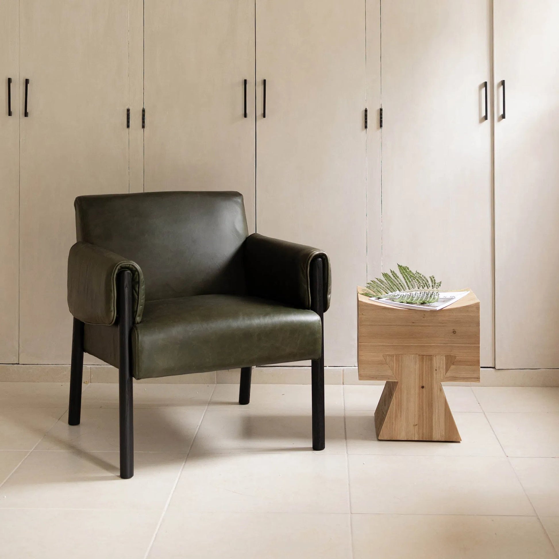 Pieta Stool by LH Imports in brown and natural brushed. Made from reclaimed white pine in a modern style.