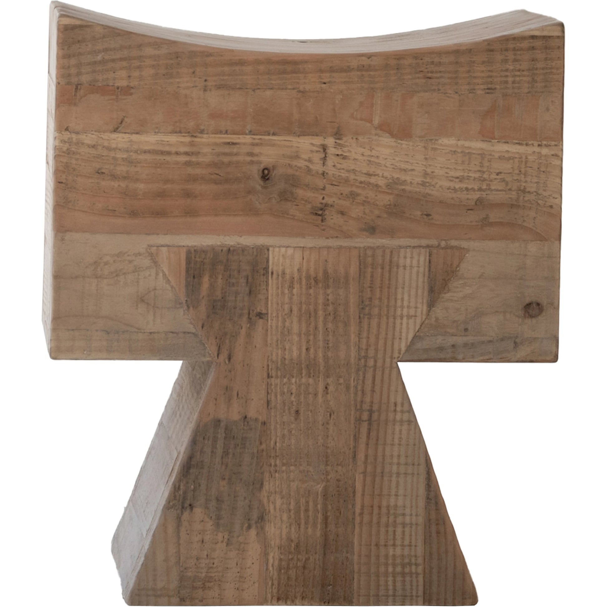 Pieta Stool by LH Imports in brown and natural brushed. Made from reclaimed white pine in a modern style.