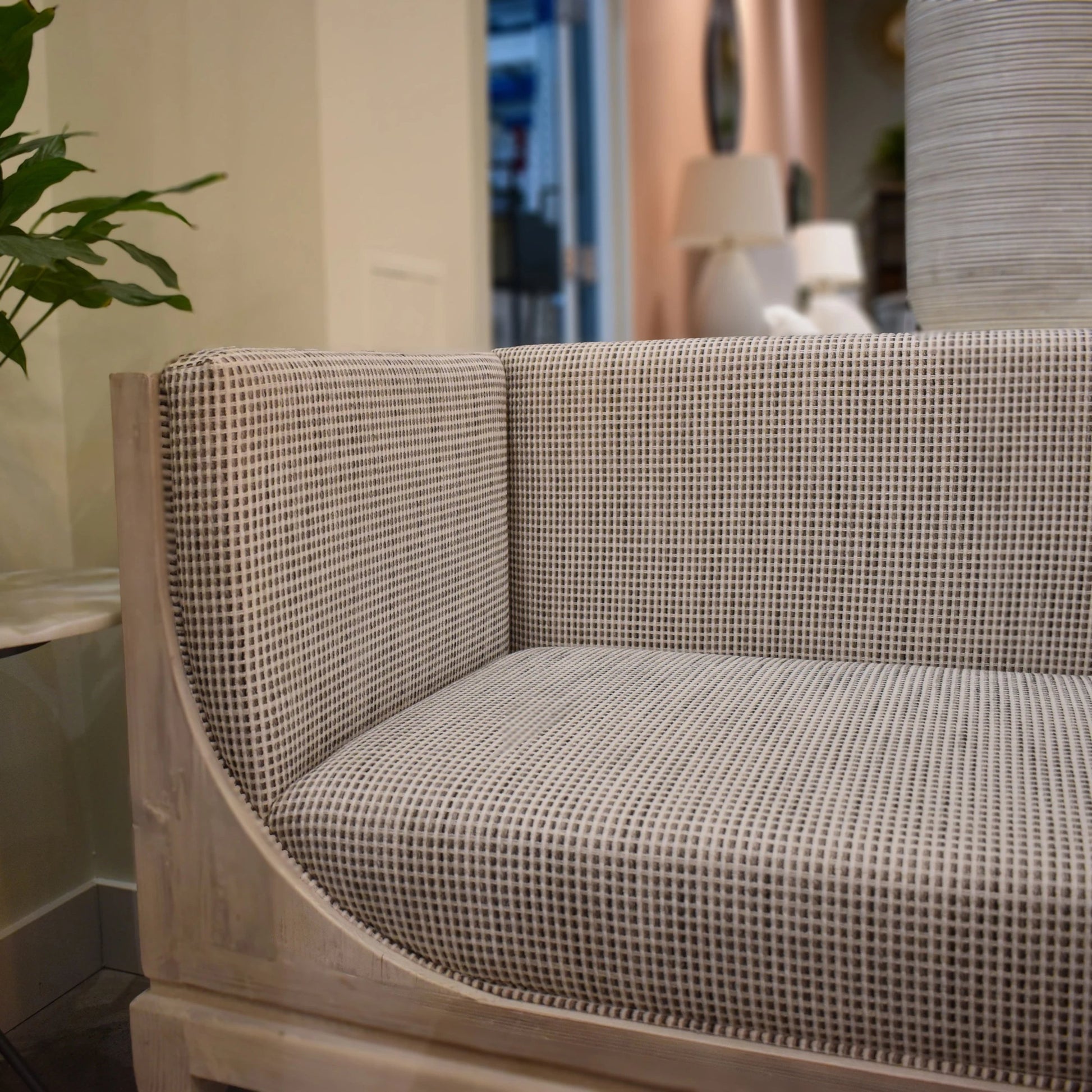 Raphael Sofa by LH Imports in light grey and antique white washed. Made from white pine, polyester, flax fabric, pu foam in a modern style.