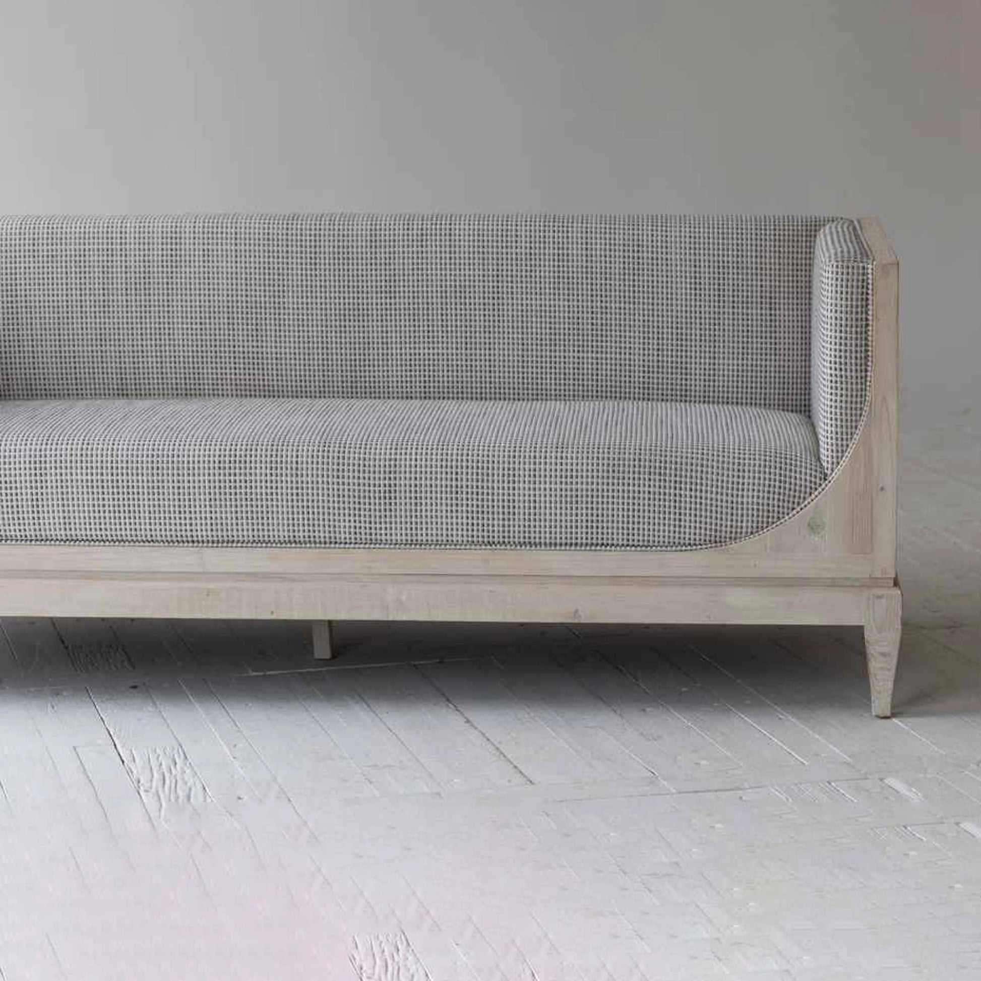 Raphael Sofa by LH Imports in light grey and antique white washed. Made from white pine, polyester, flax fabric, pu foam in a modern style.