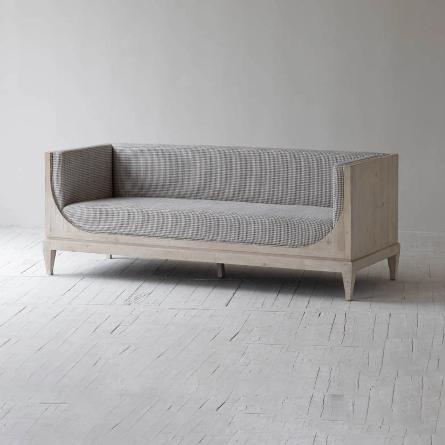006 SI-2004390 | Additional Silo | Raphael Sofa by LH Imports in light grey and antique white washed. Made from white pine, polyester, flax fabric, pu foam in a modern style.