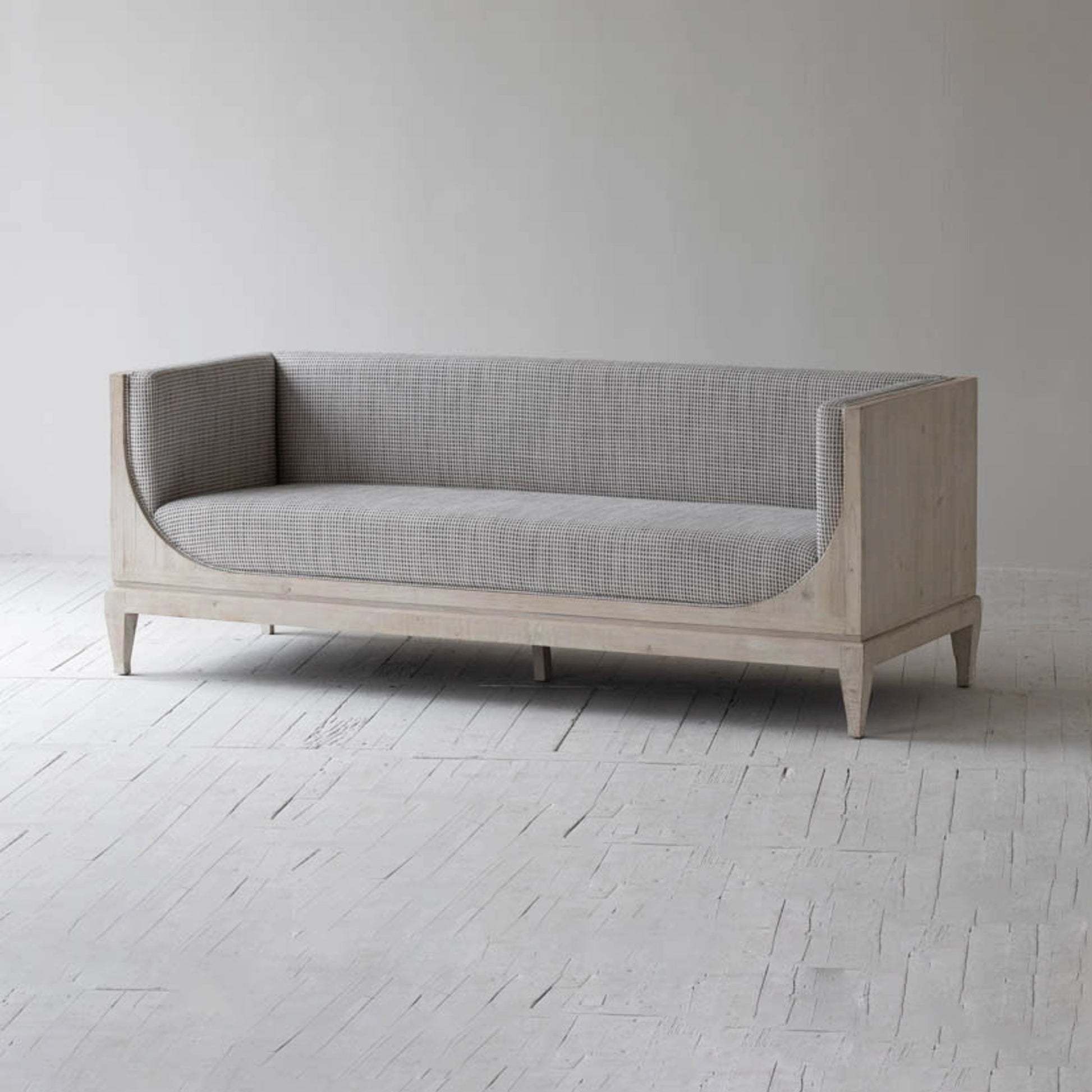 Raphael Sofa by LH Imports in light grey and antique white washed. Made from white pine, polyester, flax fabric, pu foam in a modern style.
