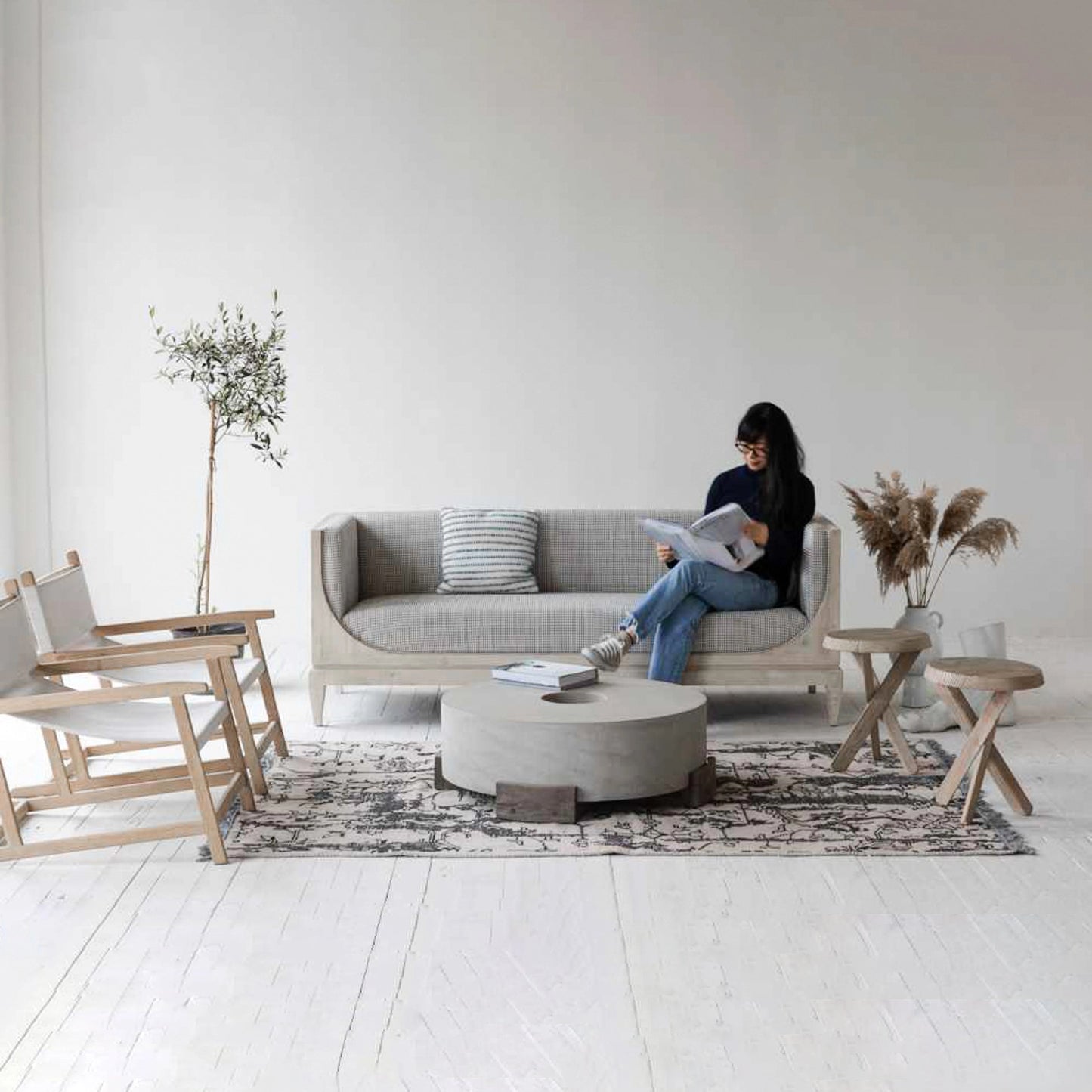 014 SI-2004390 | Lifestyle | Raphael Sofa by LH Imports in light grey and antique white washed. Made from white pine, polyester, flax fabric, pu foam in a modern style.