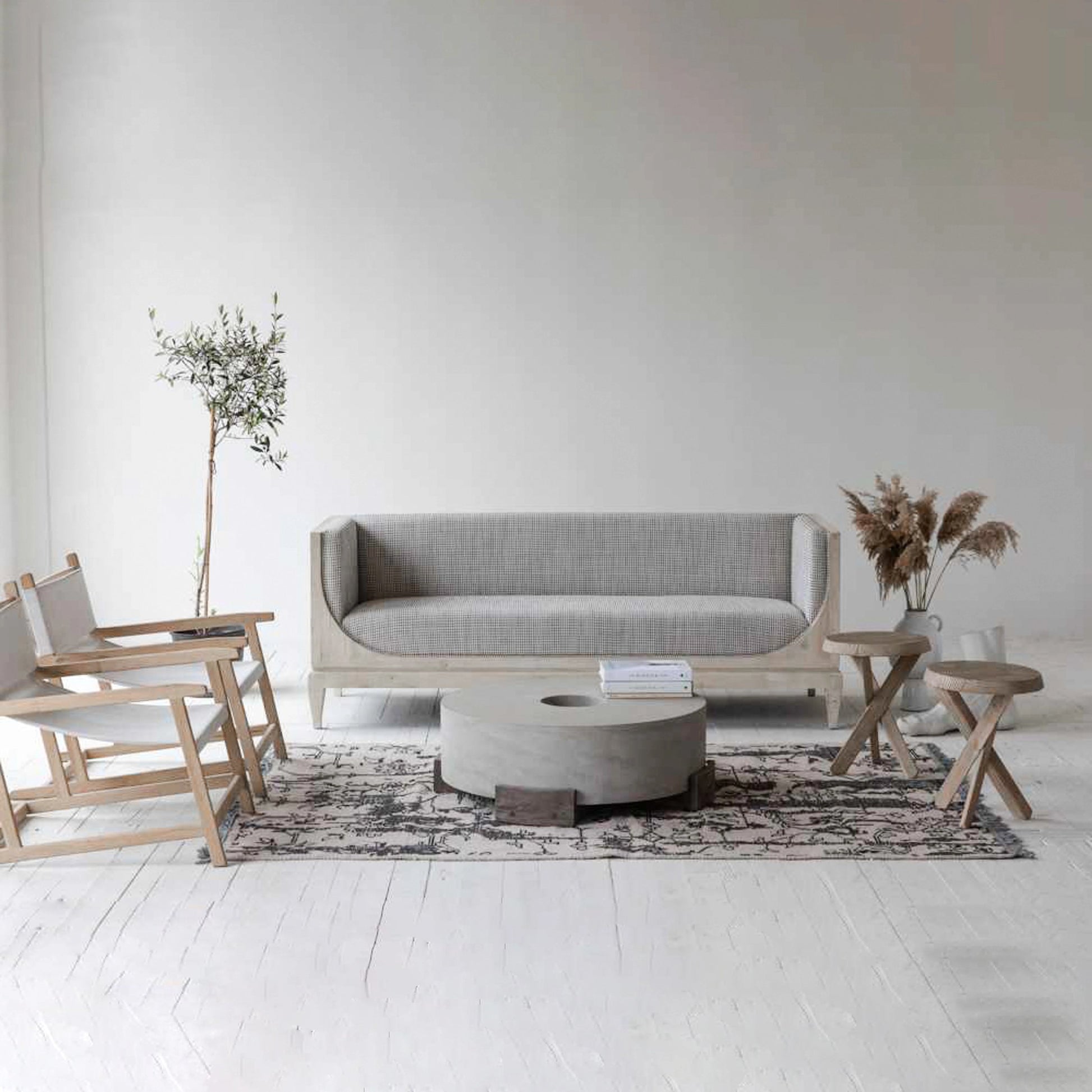 Raphael Sofa by LH Imports in light grey and antique white washed. Made from white pine, polyester, flax fabric, pu foam in a modern style.