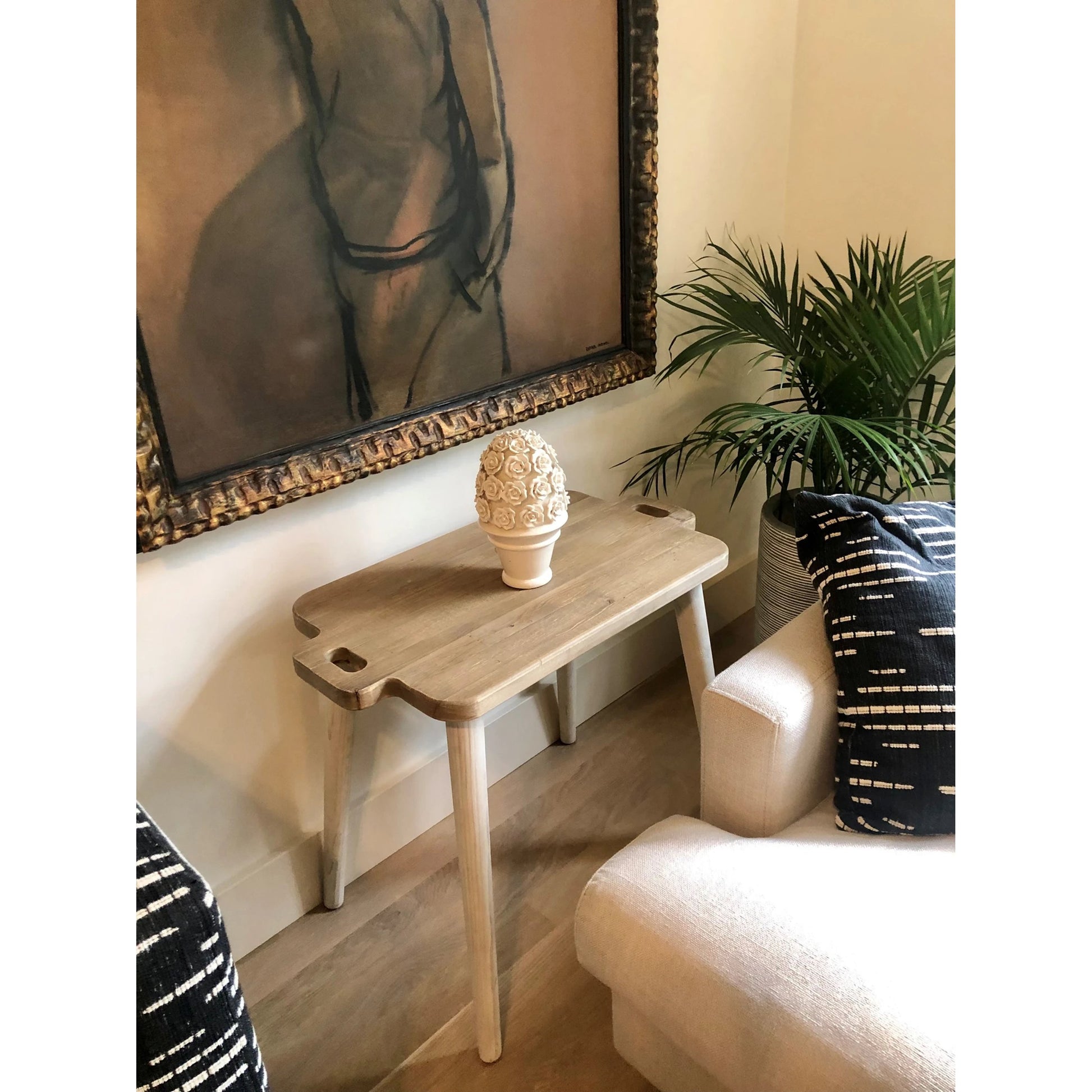 Juliet Side Table by LH Imports in brown and natural, white washed. Made from recycled white pine in a modern style.