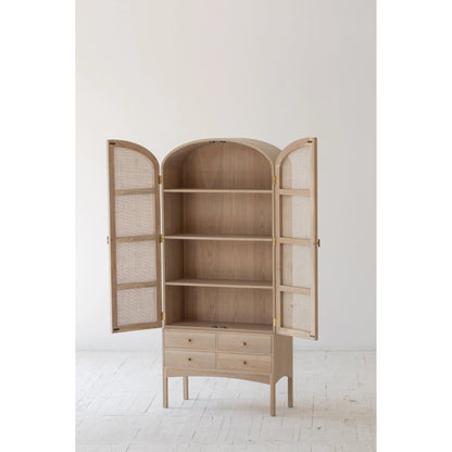 Arco Cabinet by LH Imports in brown and natural, brass. Made from oak, oak veneer, rattan, metal in a cottage & farmhouse style.