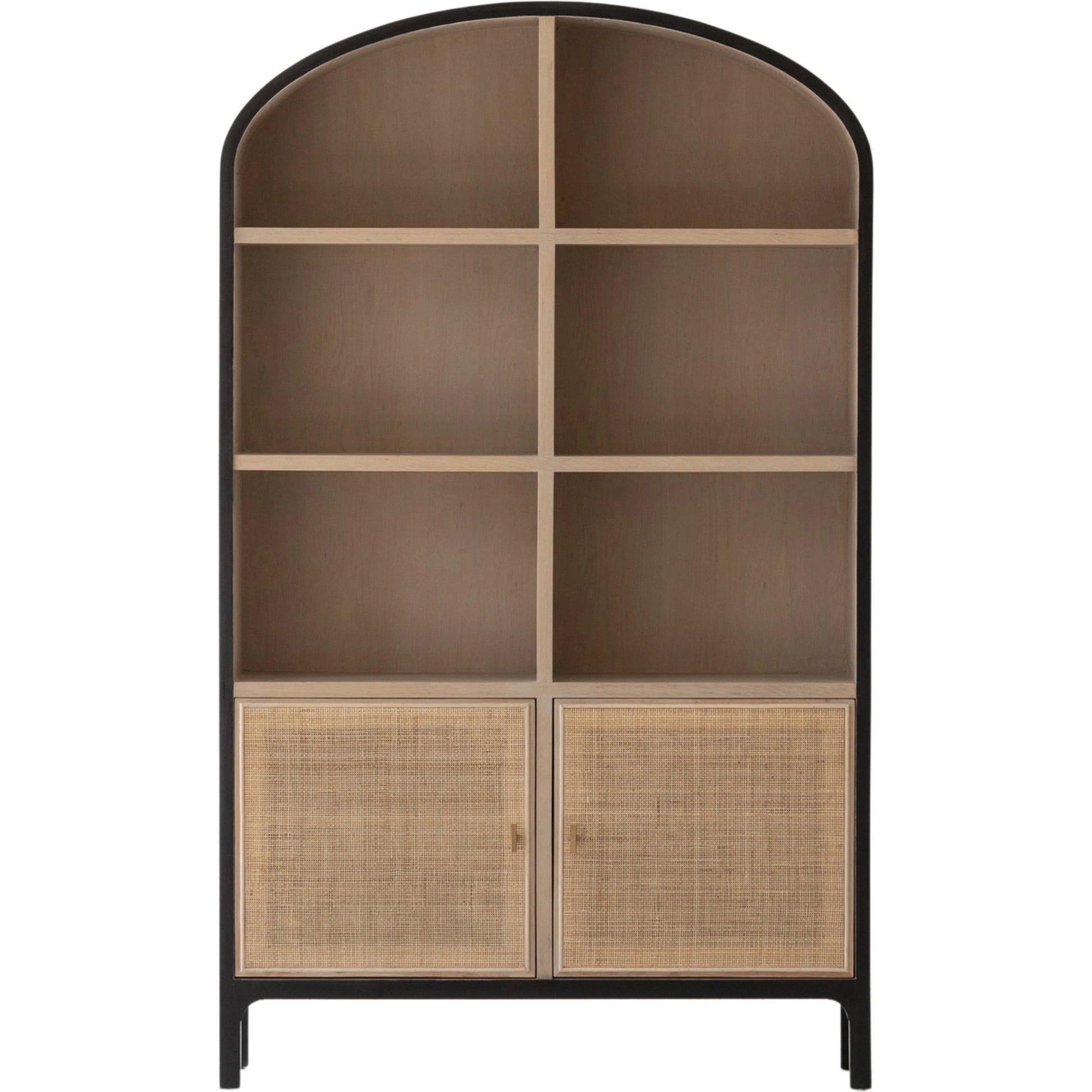 Pietro Cabinet by LH Imports in black, brown and black brushed, natural, brass. Made from oak, rattan, metal in a modern style.
