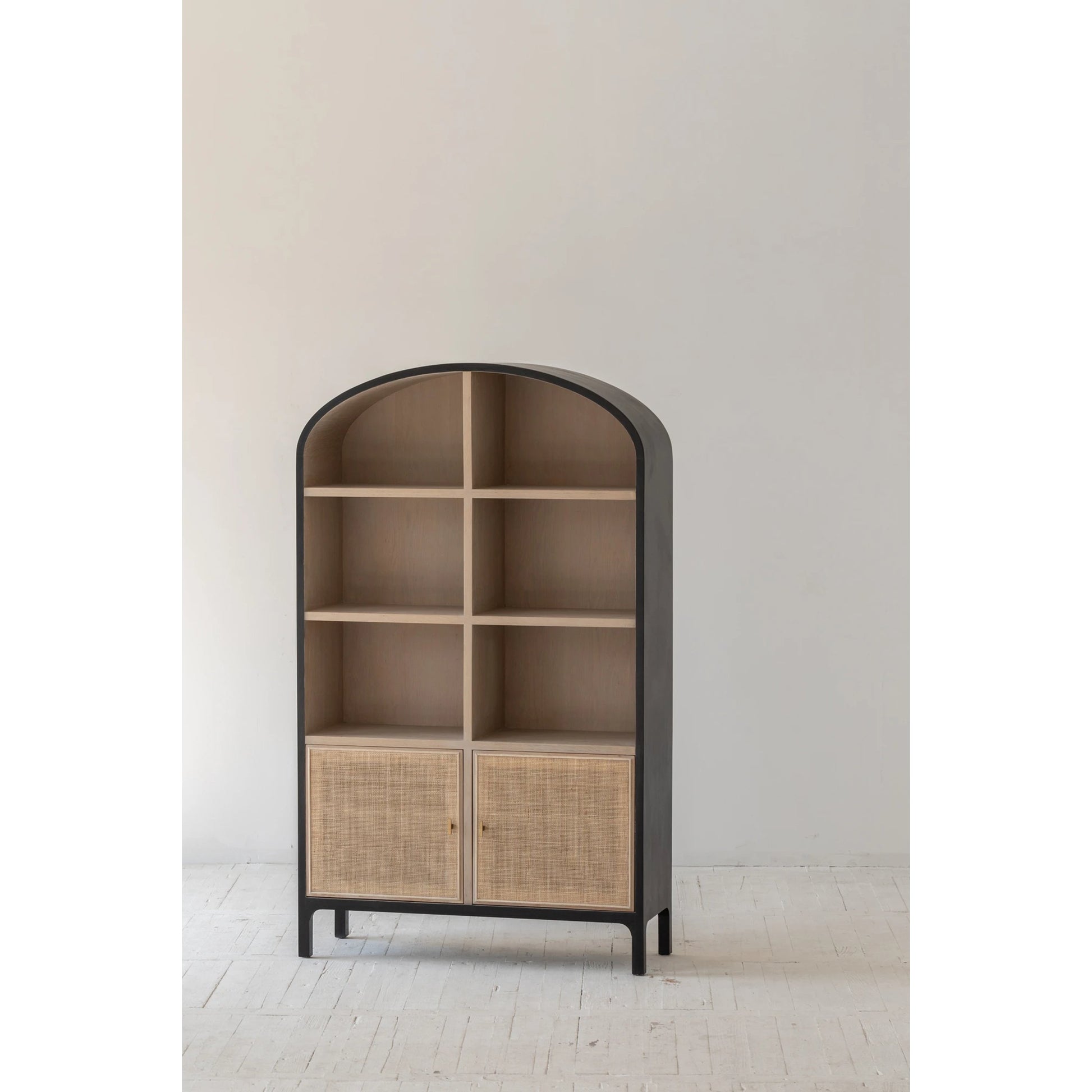 Pietro Cabinet by LH Imports in black, brown and black brushed, natural, brass. Made from oak, rattan, metal in a modern style.