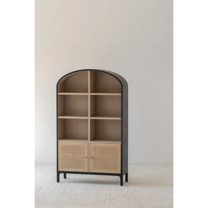 Pietro Cabinet by LH Imports in black, brown and black brushed, natural, brass. Made from oak, rattan, metal in a modern style.