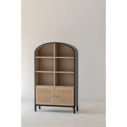 Pietro Cabinet by LH Imports in black, brown and black brushed, natural, brass. Made from oak, rattan, metal in a modern style.