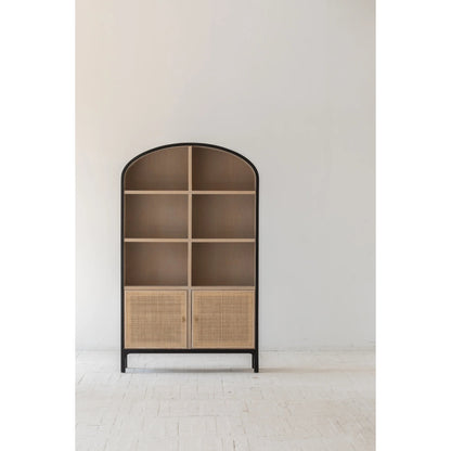 Pietro Cabinet by LH Imports in black, brown and black brushed, natural, brass. Made from oak, rattan, metal in a modern style.