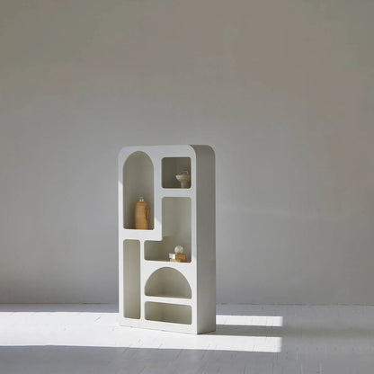 Vinci Bookcase by LH Imports in white. Made from micro cement in a modern style.