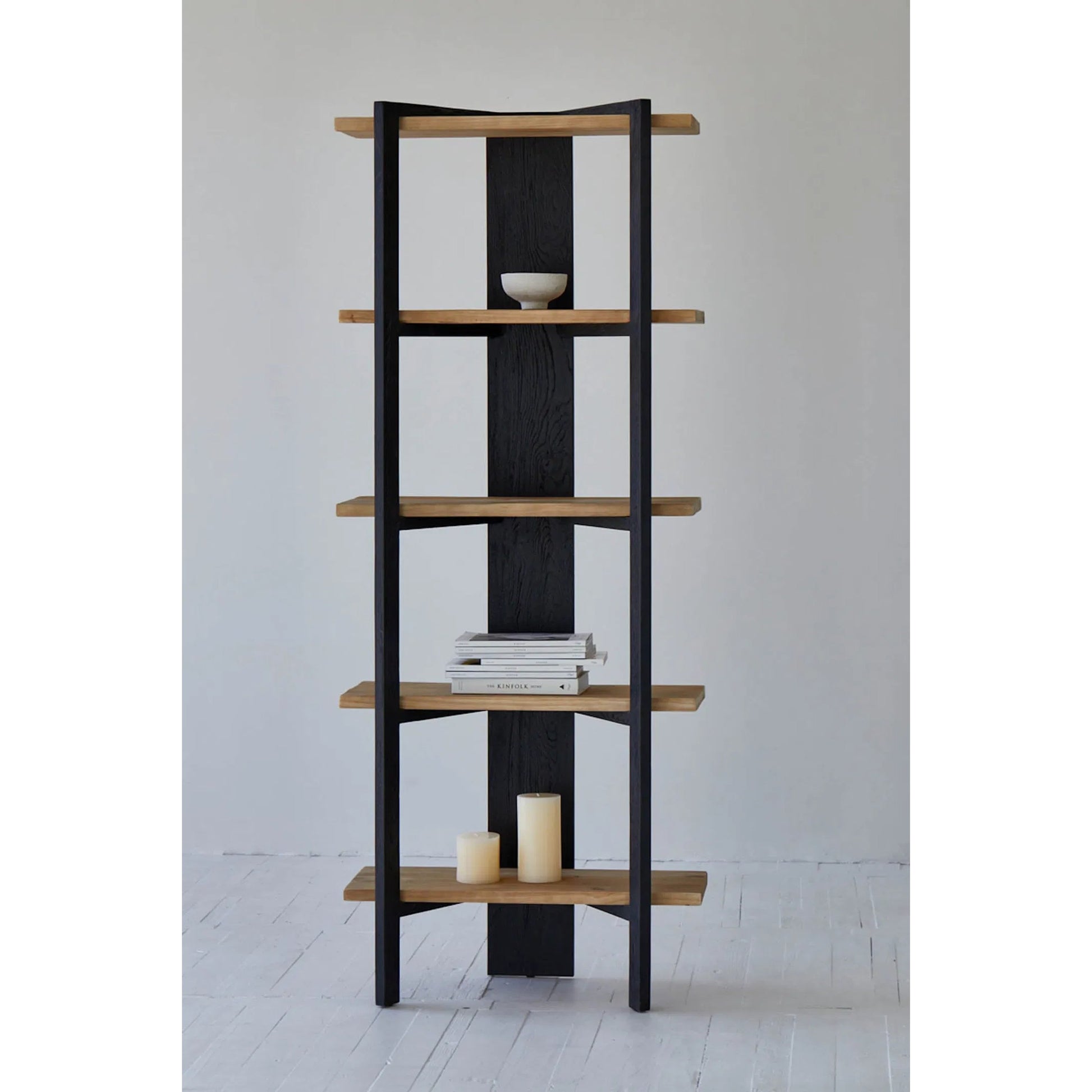 Galileo Bookcase by LH Imports in black, brown and charcoal black, natural brushed. Made from pine wood in a unique style.