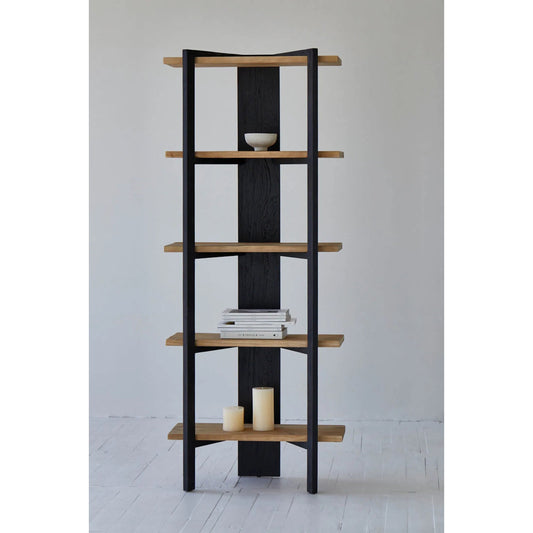Galileo Bookcase by LH Imports in black, brown and charcoal black, natural brushed. Made from pine wood in a transitional style.
