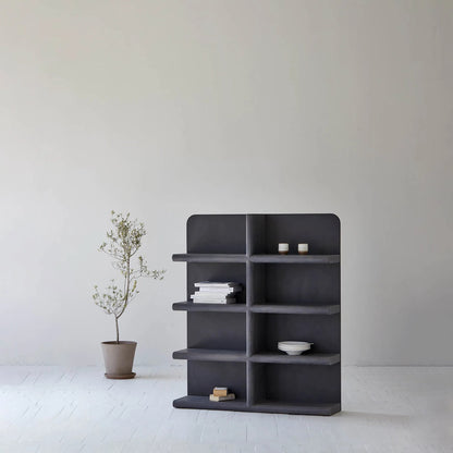 Julian Bookcase by LH Imports in black and smoked black. Made from mdf fiber-reinforced concrete, oak wood in a modern style.