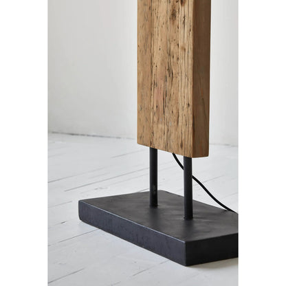 Fonte Standing Lamp by LH Imports in brown, natural linen and natural waxed, antique bronze. Made from recycled pine, concrete, linen shade, metal in a unique style.