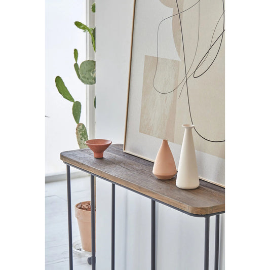 Preston Console by LH Imports in brown, black and light natural washed, antique bronze. Made from elm wood, steel in a unique style.