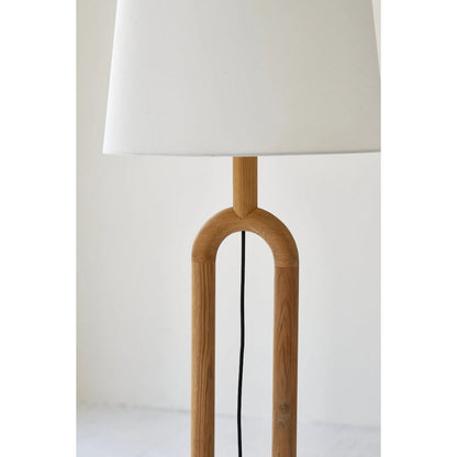 Dolce Standing Lamp by LH Imports in brown, white and natural. Made from oak, linen shade, metal in a unique style.