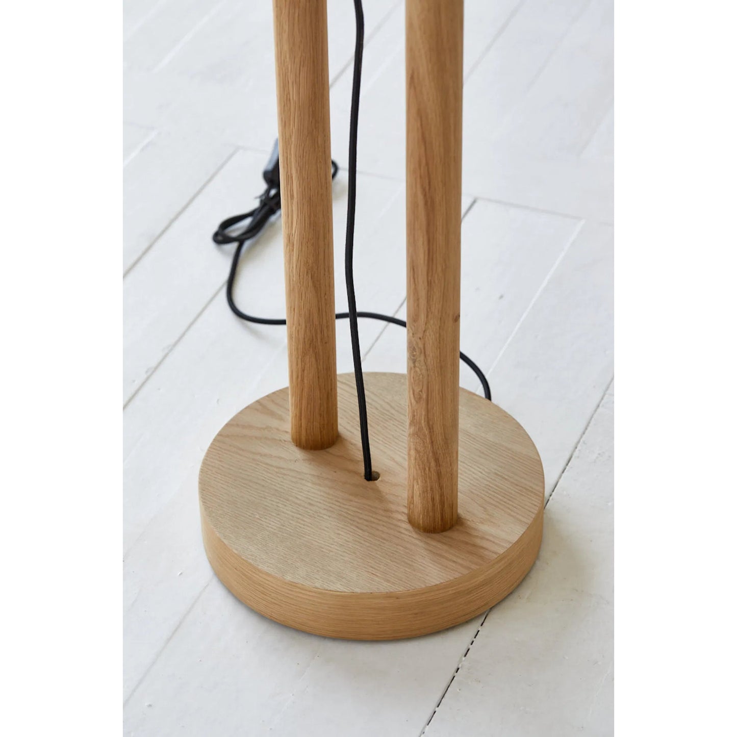 004 SI-2325228 | Closeup | Dolce Standing Lamp by LH Imports in brown, white and natural. Made from oak, linen shade, metal in a unique style.