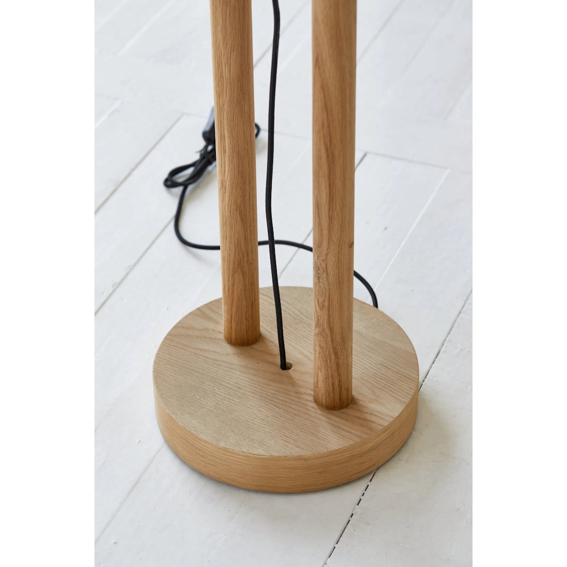 Dolce Standing Lamp by LH Imports in brown, white and natural. Made from oak, linen shade, metal in a unique style.