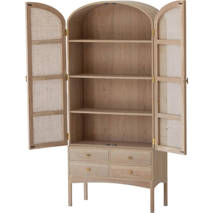 Arco Tall Cabinet by LH Imports in brown and natural, brass. Made from solid oak, oak veneer, rattan, metal in a unique style.