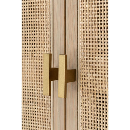 Arco Tall Cabinet by LH Imports in brown and natural, brass. Made from solid oak, oak veneer, rattan, metal in a unique style.
