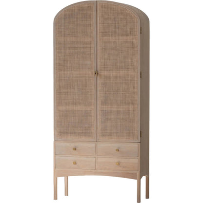 Arco Tall Cabinet by LH Imports in brown and natural, brass. Made from solid oak, oak veneer, rattan, metal in a unique style.
