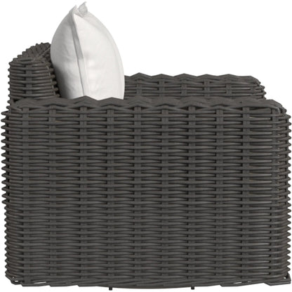 Cabo Outdoor Oversized Swivel Club Chair by Sunset West in dark wood. Made from resin wicker in a rustic style.