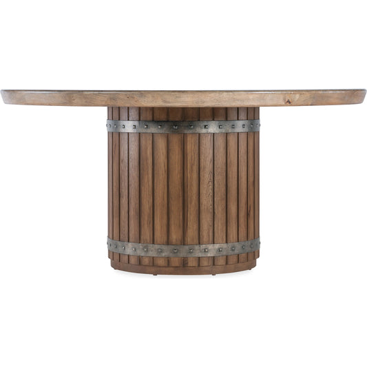 Vineyard Row Round Dining Table by Hooker Furniture in dark wood and sonoma. Made from unique in a transitional style.