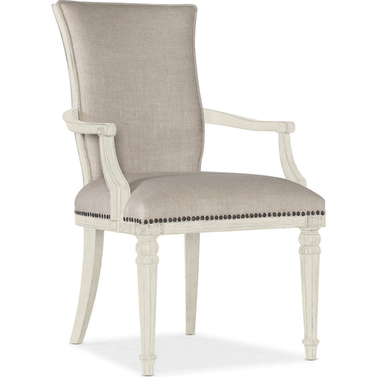 Traditions Upholstered Arm Chair (Set of 2) by Hooker Furniture in beige and white. Made from fabric, nailheads in a cottage & farmhouse style.
