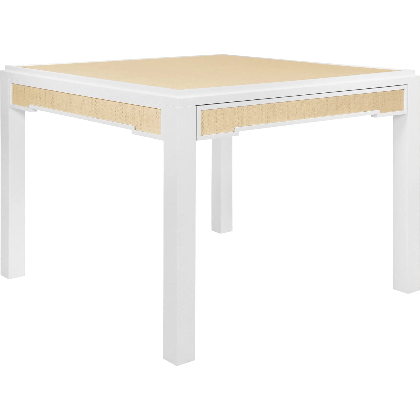 001 SI-2461334 | Primary Silo | Robin Square Two Drawer Game Table by Worlds Away in white, natural. Made from solid wood, mdf, rattan in a transitional style.